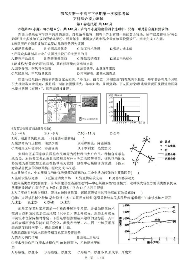 2020届内蒙古高三文综模拟试题