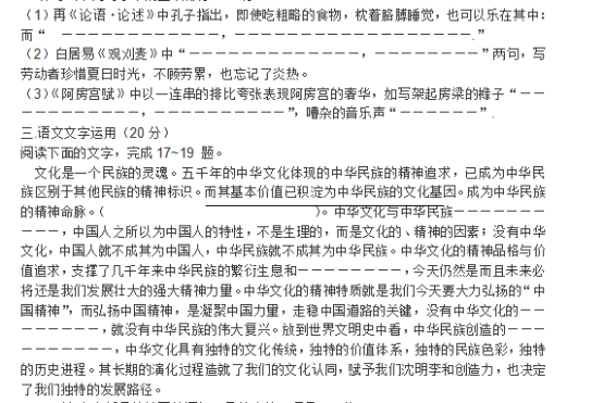 2020西藏高考语文试题及答案解析