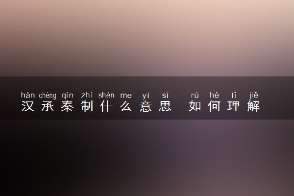汉承秦制什么意思  如何理解